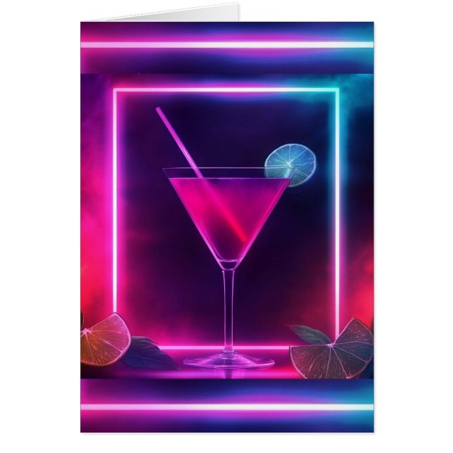 Trendig Neon Cocktail Glass Greeting Card Hälsningskort (Framsidan)