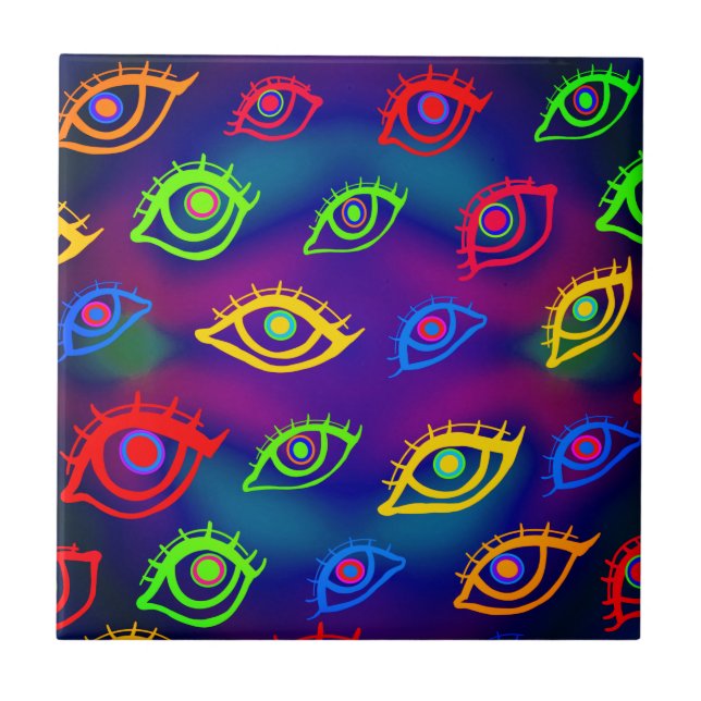 Trendig Neon Colorful Ögon Mönster Kakelplatta (Framsidan)