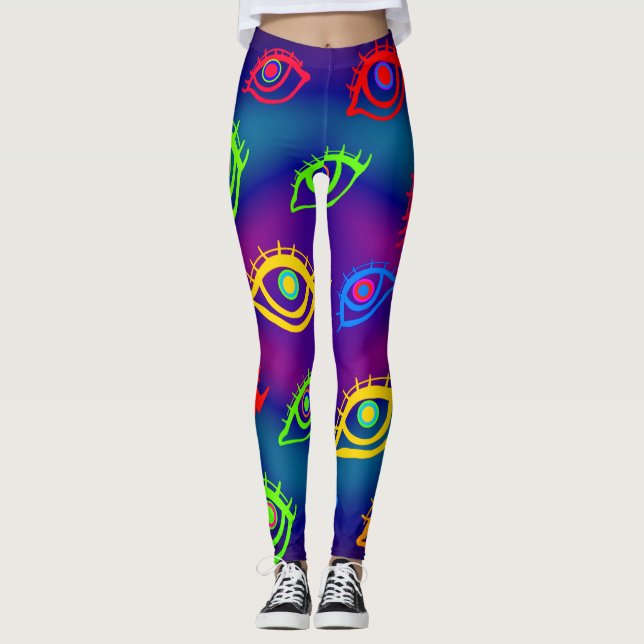 Trendig Neon Colorful Ögon Mönster Leggings (Framsida)