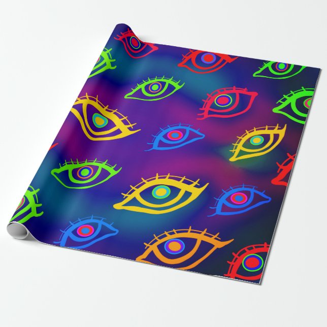 Trendig Neon Colorful Ögon Mönster Presentpapper (Utrullad)
