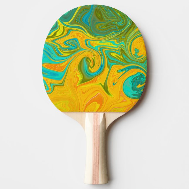 Trendig neon gul orange grön abstrakt virvel pingisracket (Framsidan)