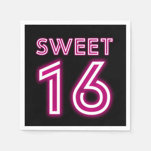 Trendig Neon Sweet sixteen Shock rosa och svart Pappersservett (Framsidan)