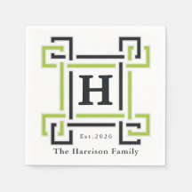 Trendig neoncitrusgrön svart monogram familjenamn