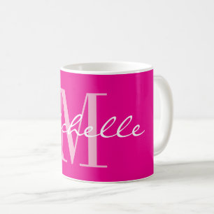 Trendig neonrosa namnmonogram kaffemugg