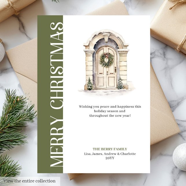 Trendig neutral juldörrs hälsning julkort (Trendy Neutral Christmas Door Holiday Greeting)