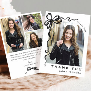 Trendig Neutralt Black Bow Ribbon 4 PHOTO Studente Tack Kort