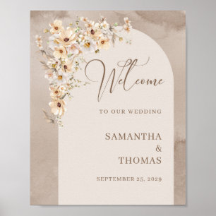 Trendig neutralt wildblommor ivory boho arch poster