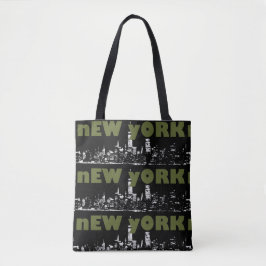 Trendig New York City NYC Nattlig Stadssiluett Tygkasse