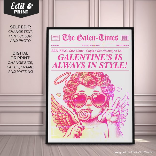 Trendig Newspaper Art Print, Anpassningsbar Galent Poster (Personalized Trendy Newspaper Art Print, Custom Galentines Gift Poster)