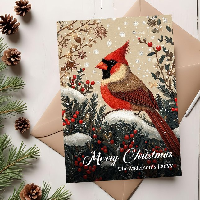Trendig Nostalgisk Julfågel Julkort (Trendy Nostalgic Christmas Bird Greeting Card)
