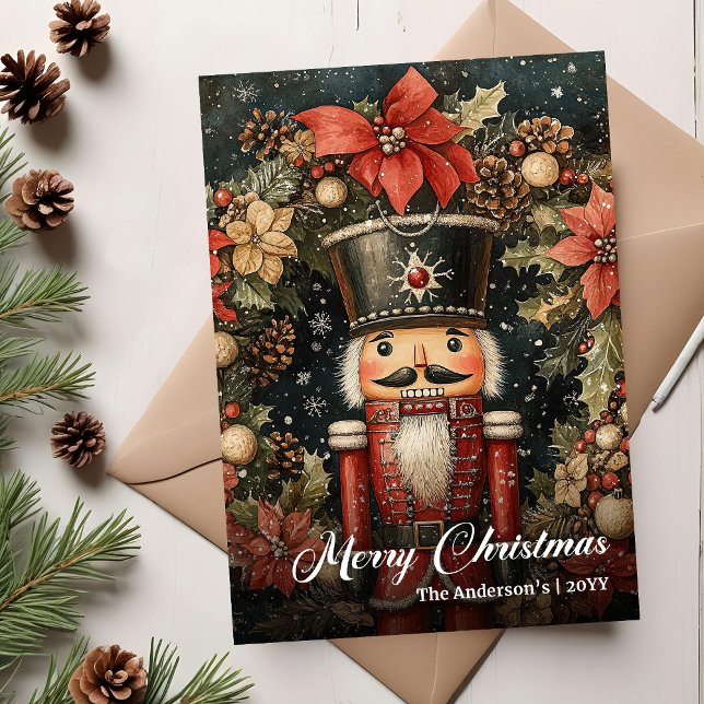 Trendig nostalgisk julnötknäppare utskrivbar julkort (Trendy nostalgic Christmas nutcracker printable Holiday Card)