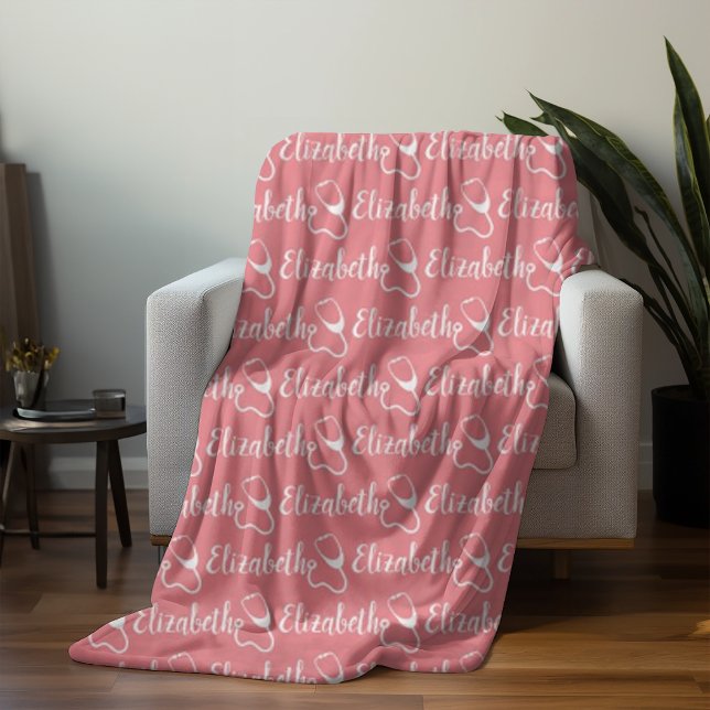 Trendig Nurse Personlig Calligraphy Namn Rosa Fleecefilt (Skapare uppladdad)