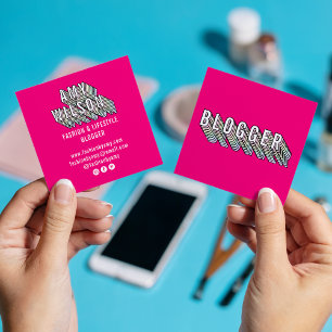 Trendig Nyare rosa 3d-bloggare med typografi Fyrkantigt Visitkort