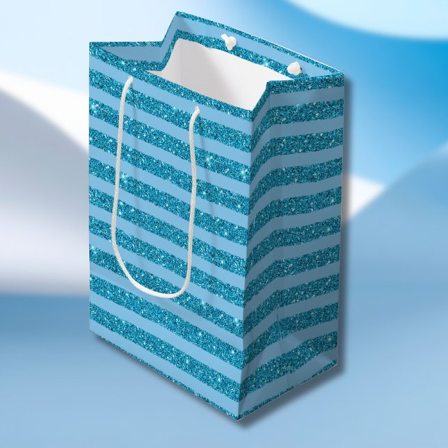 Trendig Oceanblå Glitter Stil Horisontella Ränder (Skapare uppladdad)