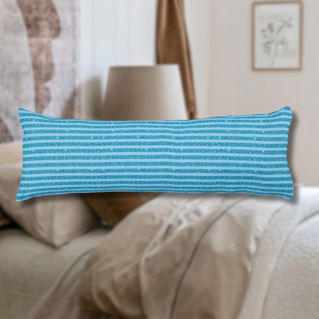 Trendig Oceanblå Glitter Stil Horisontella Ränder Kroppskudde (Skapare uppladdad)