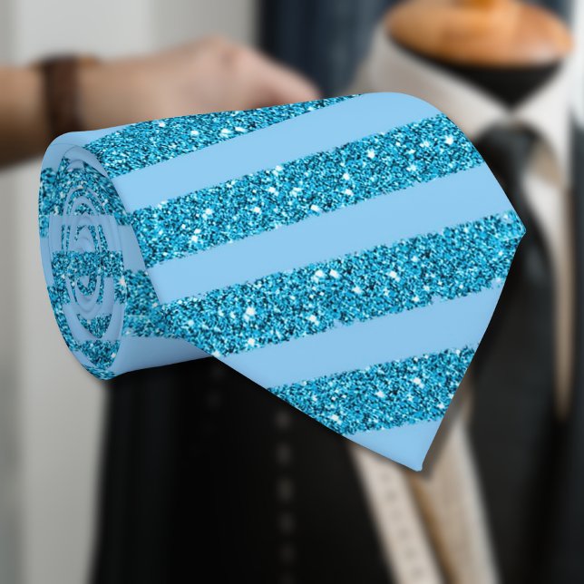 Trendig Oceanblå Glitter Stil Horisontella Ränder Slips (Skapare uppladdad)