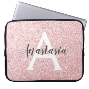 Trendig och chic rosa guld glitter gnistrar monogr laptop fodral