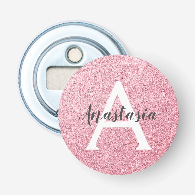 Trendig och chic rosa guld glitter Monogram Flasköppnare (Framsidan)