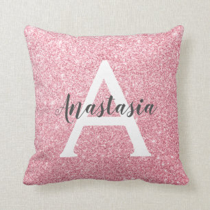 Trendig och chic roséguld glitter monogram kudde