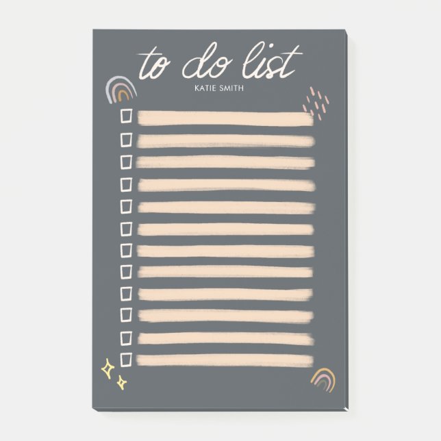 Trendig och skissartad regnbåge- och stjärnlista post-it block (Framsida)