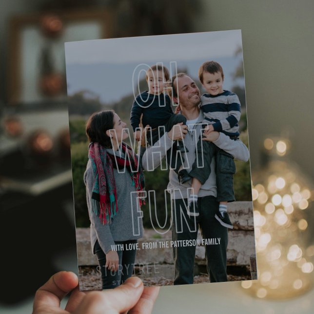 Trendig Oh What Roligt Overlay Helgdag Flat Card Julkort (Trendy Oh What Fun Holiday Photo Card)