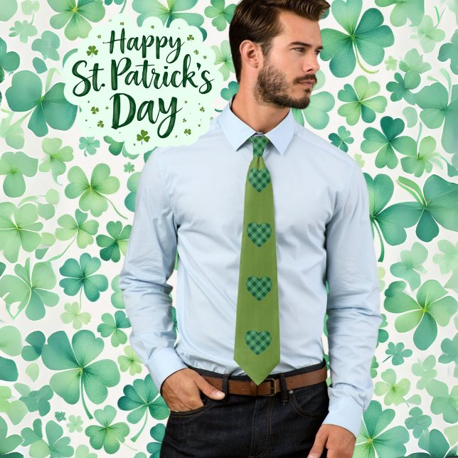 Trendig Oliv grönt med Heart Mönster Slips (Trendy Olive Green with Heart Pattern Neck Tie)