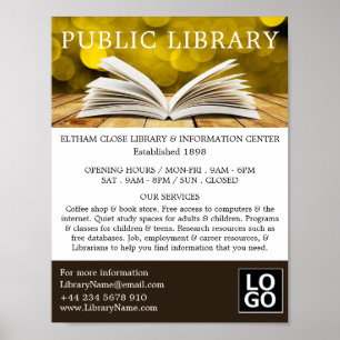 Trendig Open Bok, Bibliotek Reklamen Poster