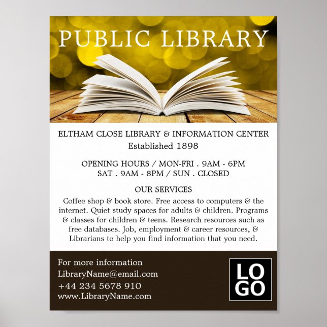 Trendig Open Bok, Bibliotek Reklamen Poster (Framsidan)