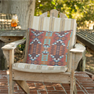 Trendig Orange Brown Aqua Turquise Grönt Art Kudde