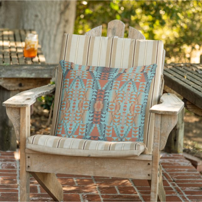 Trendig Orange Brun turkos Teal Blue Tribal Art Kudde (Stol)
