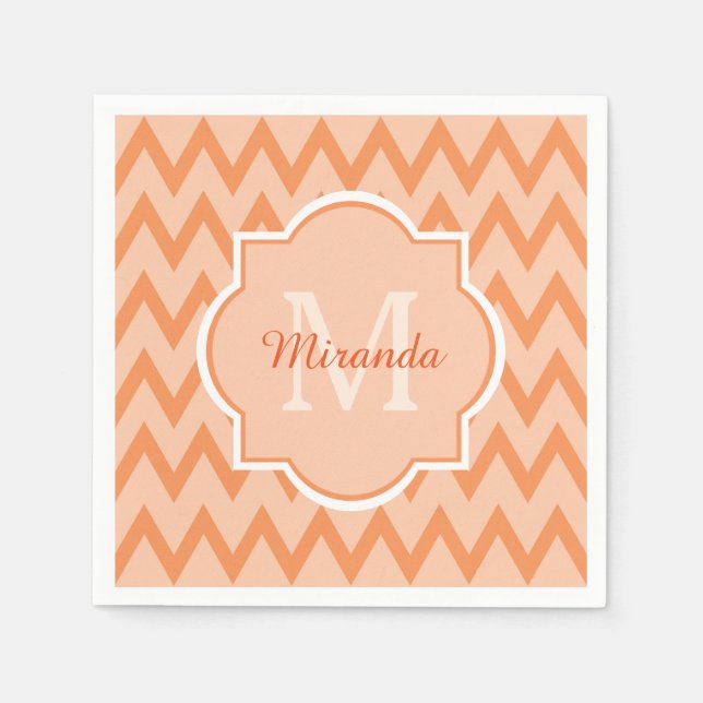 Trendig Orange Chevron Zigzag Namn och Monogram Pappersservett (Framsidan)