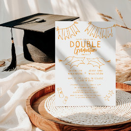 Trendig Orange Doodle Dubbel Examenfest Inbjudningar