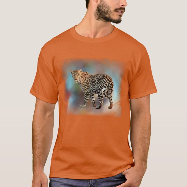 Trendig Orange Färg Leopard Elegant Modern T Shirt (Framsida)