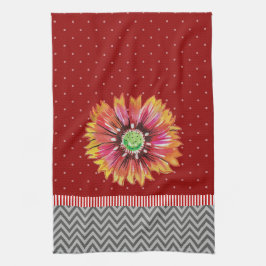 Trendig Orange Flower Mörk Red Grått Kitchen Towel Kökshandduk