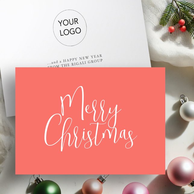 Trendig Orange God jul Helgkort (Business Christmas cards with logo modern orange design)