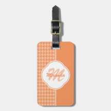 Trendig orange Houndstooth Monogram och namn