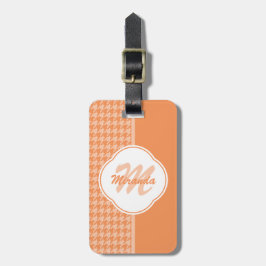 Trendig orange Houndstooth Monogram och namn Bagagebricka