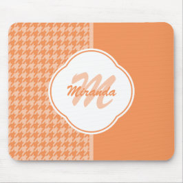 Trendig orange Houndstooth Monogram och namn Musmatta
