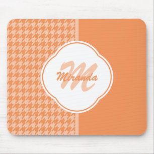 Trendig orange Houndstooth Monogram och namn Musmatta