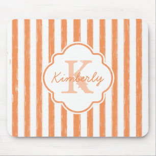 Trendig Orange Paíad Rand Monogram och Namn Musmatta