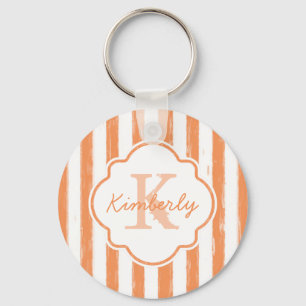 Trendig Orange Paíad Rand Monogram och Namn Nyckelring