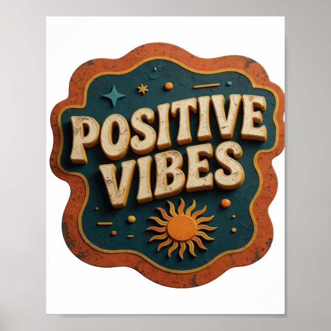 Trendig Orange POSITIVA VIBRATIONER Design Poster (Framsidan)