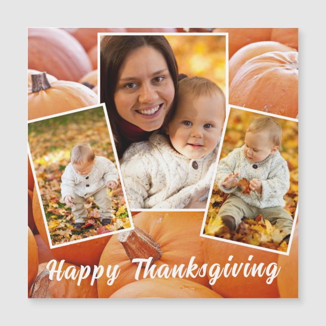 Trendig Orange Pumpkin Happy thanksgiving Magnetic (Framsida)