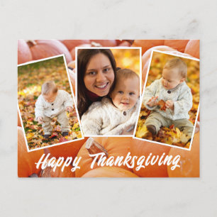Trendig Orange Red Family Photo Thanksgiving Vykort