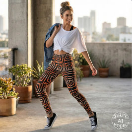 Trendig Orange Svart Geometrisk Op Art Retro Moasi Leggings