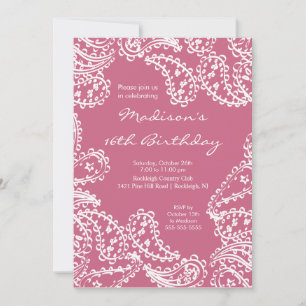 Trendig Paisley-Sweet sixteen födelsedagsinbjudan Inbjudningar