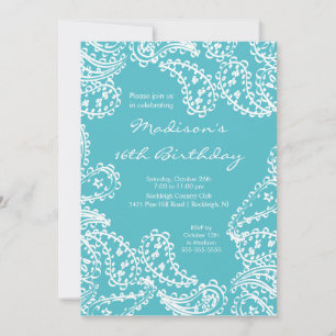 Trendig Paisley-Sweet sixteen födelsedagsinbjudan Inbjudningar