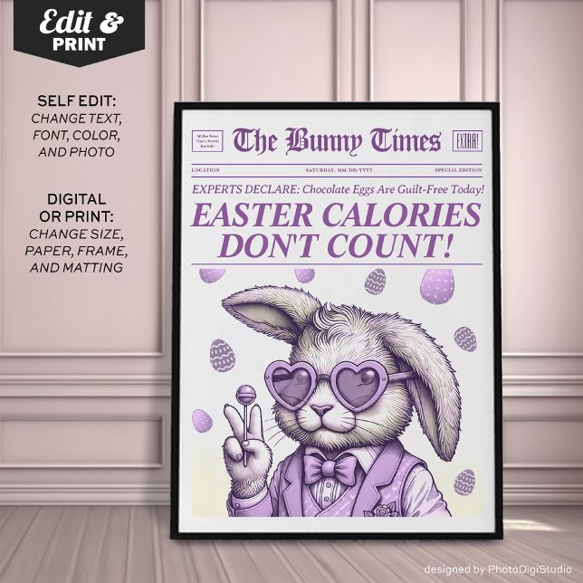 Trendig Påskhare Newspaper, Påsk Dekoration Poster (Trendy Easter Bunny Newspaper, Easter Decorations)