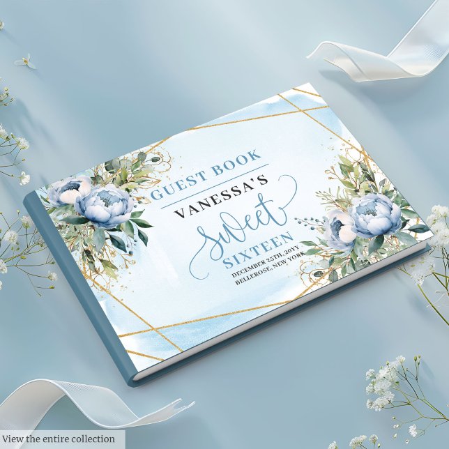 Trendig Pastel Blue White Blommigt Sweet sixteen 1 Gästböcker (Trendy Pastel Blue White Floral Sweet Sixteen Guest Book)