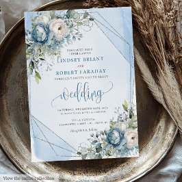 Trendig Pastel Blue White Silver Flowers Bröllop Inbjudningar